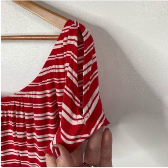 Lane Bryant Plus Size 18/20 Off Shoulder Striped Ruffle Midi Dress w/ Pockets - Picture 4 of 8